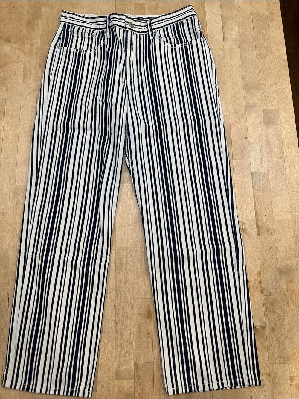 Levi's Black and White Vertical Stripe Straight Jeans